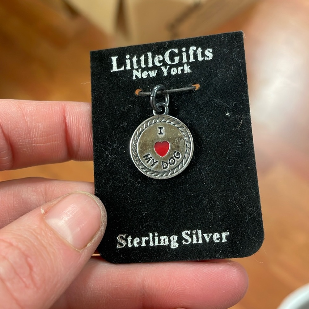 Sterling silver little gifts dog theme disc charm - I love (heart) my dog